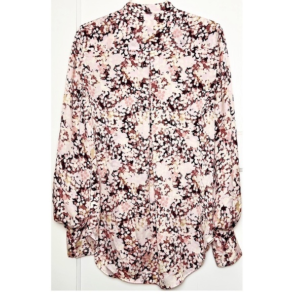 EQUIPMENT Floral Satin Draped Puff Long Sleeve Button Up Stand Collar Blouse S - Picture 6 of 13